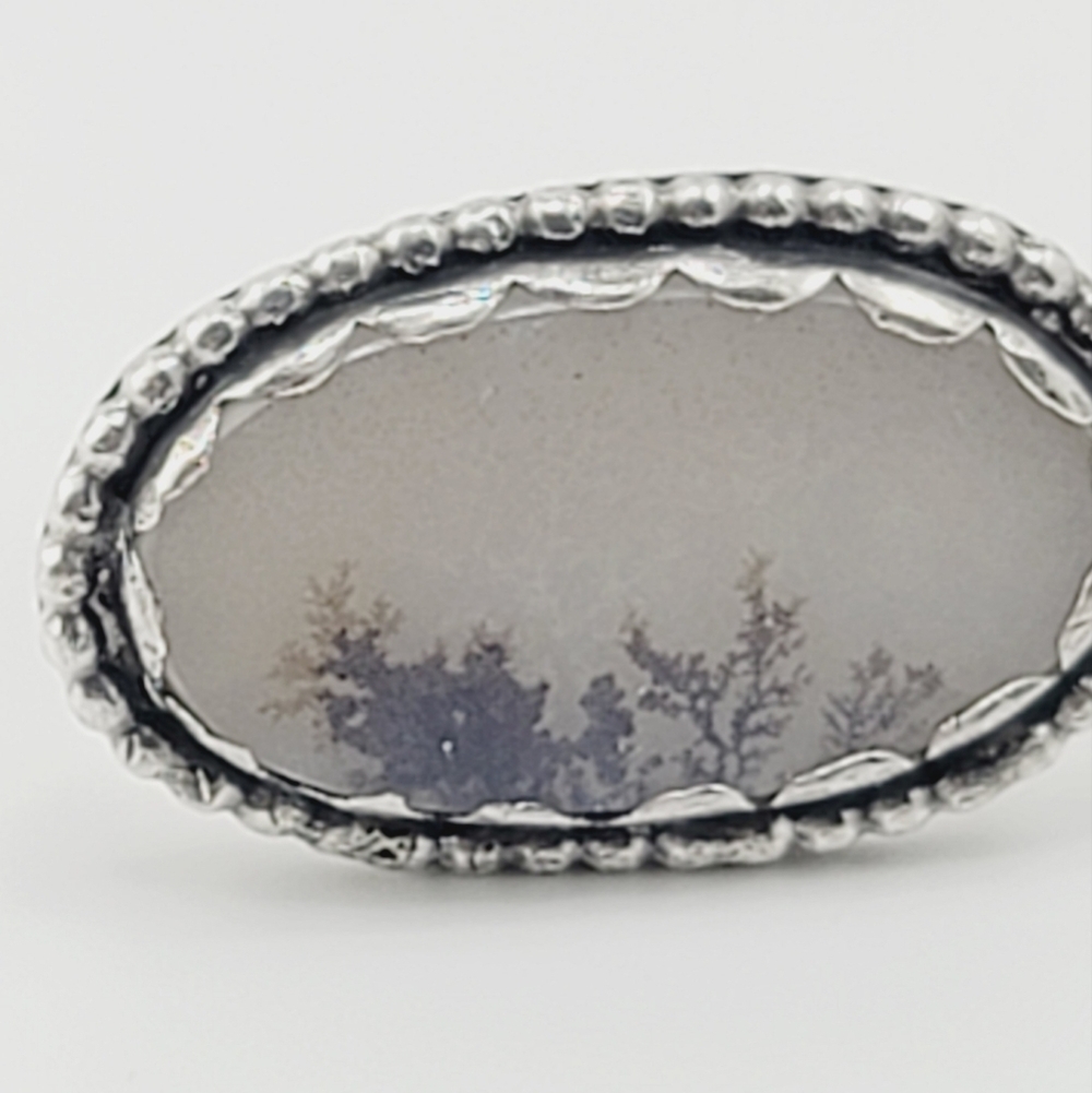 DENDRITIC AGATE RING HANDMADE IN STERLING SILVER METAL SIZE 7.5